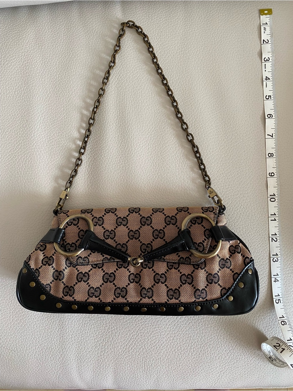 Gucci Beige/Brown GG Canvas Shoulder Bag with Black Leather Trim - Picture 12 of 14